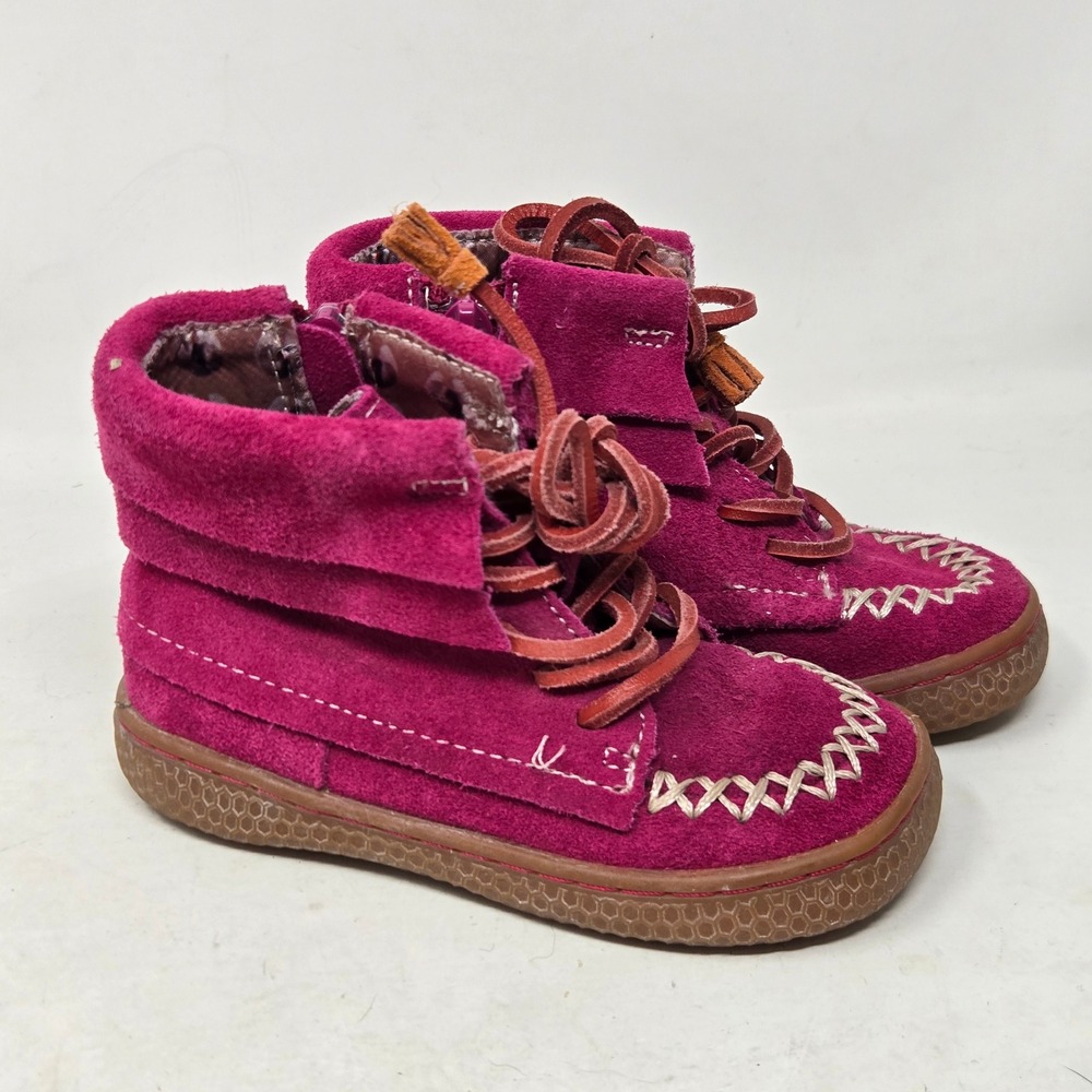 Livie & Luca Toddler Girls Size 6 Magenta Pink Suede Moccasin Fringe Boots